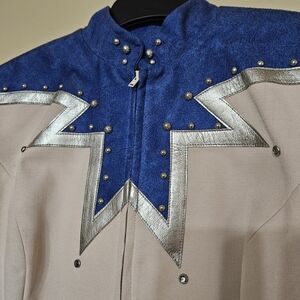 Vintage Hobby Horse Western Show Jacket Beige Blue Silver Women’s M USA Made 90s